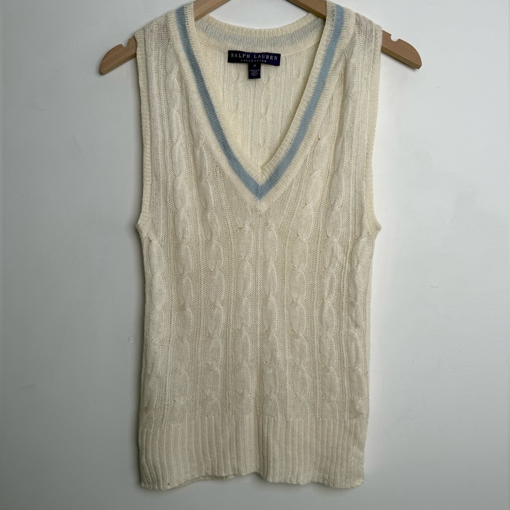 Ralph Lauren purple label Women's Cream V-Neck open knit Italy Vest